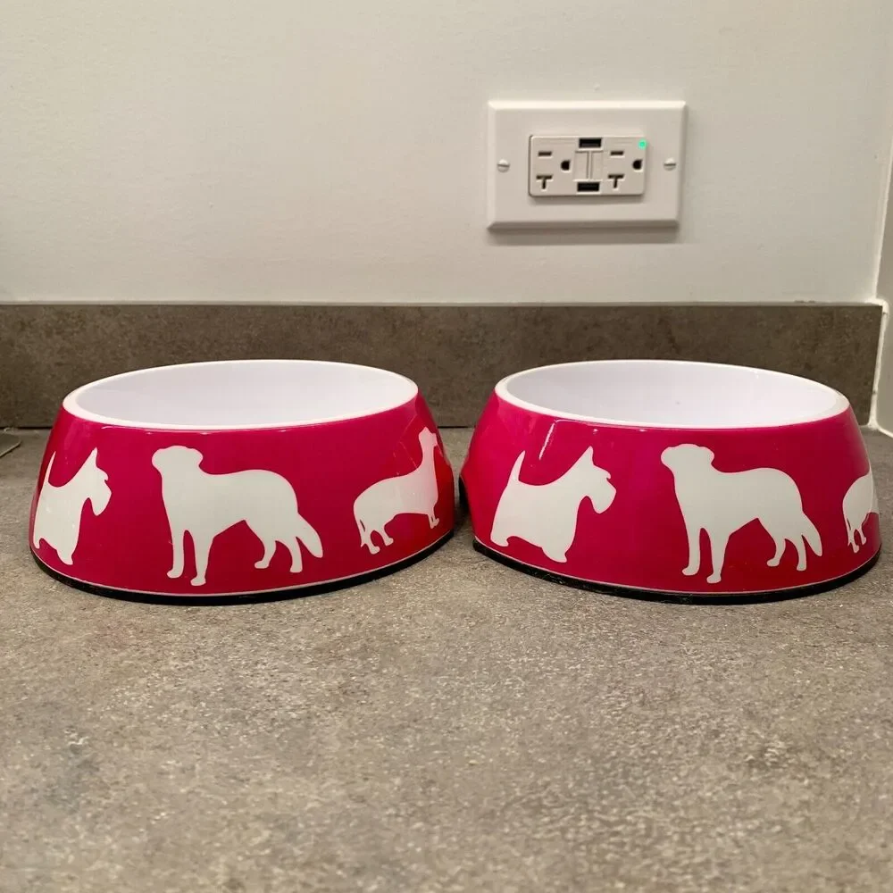 SET C. Wonder Hot Pink Dog Print Food Bowl Decorative Pet Bowls Anthropologie
